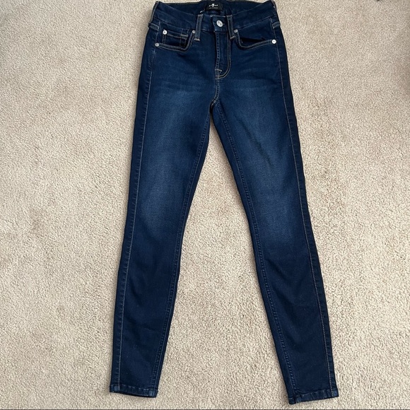 7 for all Mankind Slim Illusion Mid Rise Ankle Skinny in Tried & True Dark Wash - Picture 3 of 11
